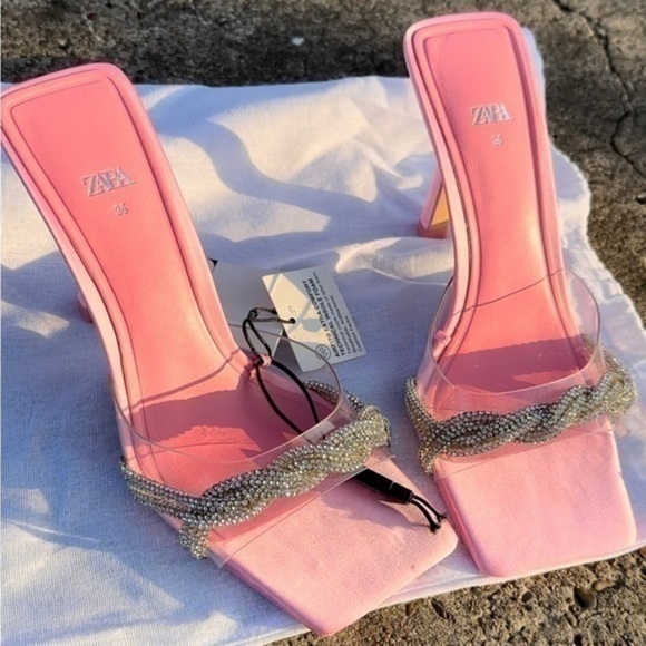 Zara women’s rhinestone Vinyl high heel sandals 1324/010 - Picture 3 of 16